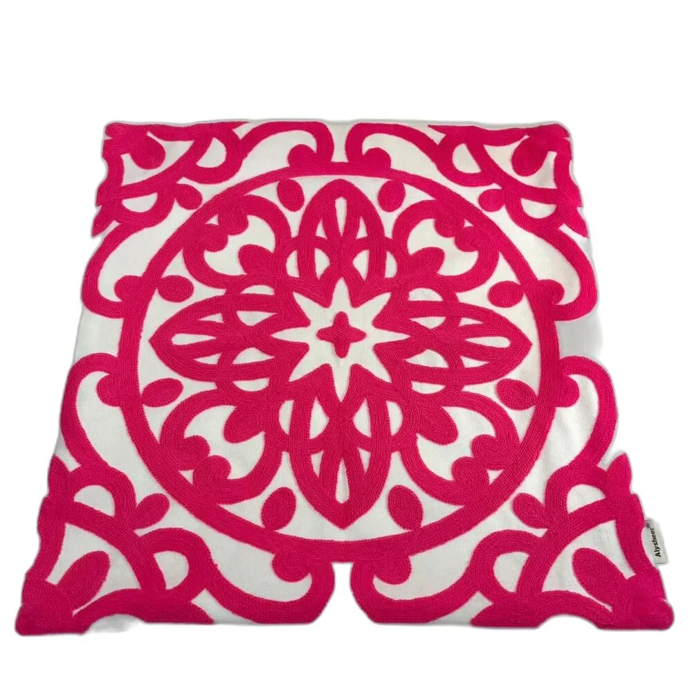 Alysheer Aqua Pink Embroidered Mandala Throw Pillow Cover Appr. 18x18Cotton Boho